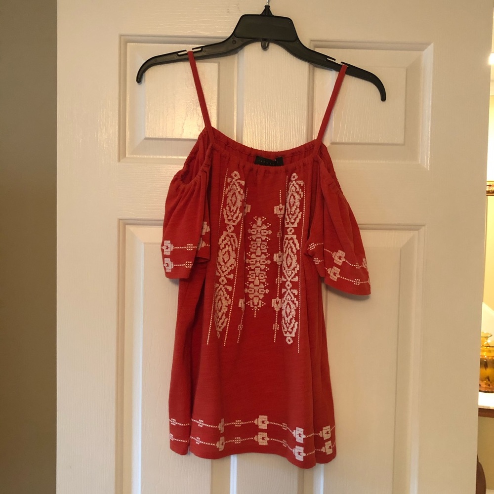 Sanctuary Off Shoulder Embroidered Knit Top